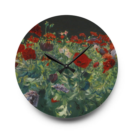 Poppies (A Study of Poppies for Carnation, Lily, Lily, Rose) by John Singer Sargent Acrylic Wall Clock, Round and Square