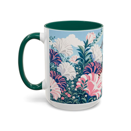 🌸🦋 The Enchanted Pink Blossom Retreat Colorful Mug – Art Deco Floral Whimsy