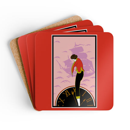 Woman Waiting for her Beloved at 1:59 by Kobayashi Kaichi Corkwood Coaster Set