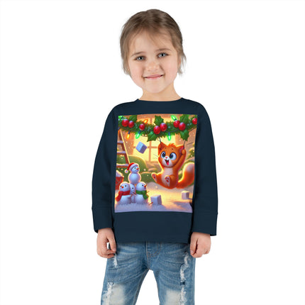 Naughty or Nice Kitten Christmas Toddler Long Sleeve Tee