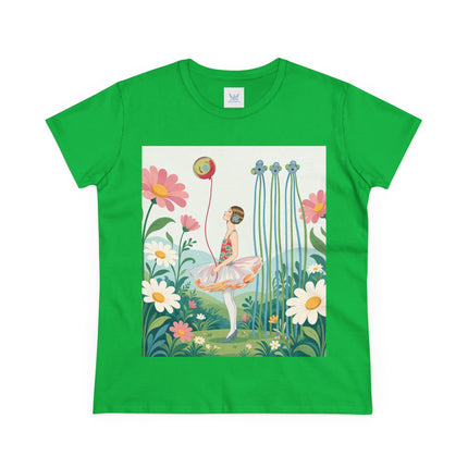 🌼🎈 The Garden Balloon Dancer Cotton Tee – Art Deco Floral Whimsy