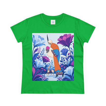 🦌🌺 The Enchanted Garden Companion Cotton Tee – Art Deco Floral Whimsy