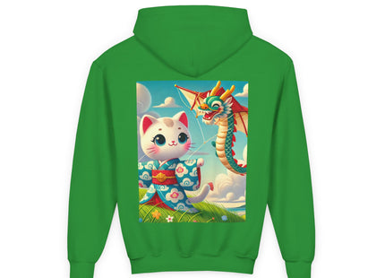 Geisha Kitten and the Dragon Kite Youth Heavy Blend Hooded Sweatshirt