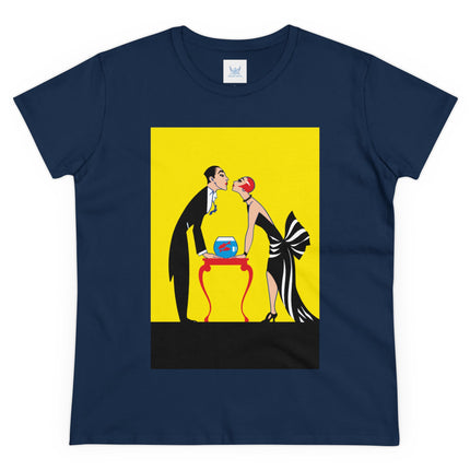Moment of Elegance: A Passionate Embrace Amidst Golden Splendor Women's Midweight Cotton Tee