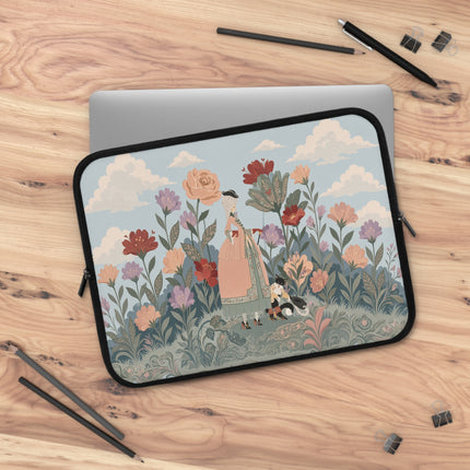 🌸🎀 The Lady And Her Little Companion Laptop Sleeve – Art Deco Garden Elegance
