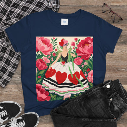 ❤️🌸 The Heart Garden Cotton Tee – Art Deco Floral Romance