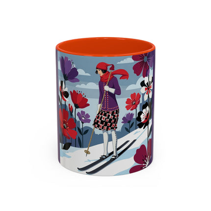 🎿❄️ The Winter Flower Skier Colorful Mug – Art Deco Alpine Fantasy