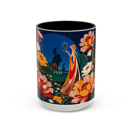 🌺🐦 The Enchanted Birdcage Garden Colorful Mug – Art Deco Floral Fantasy
