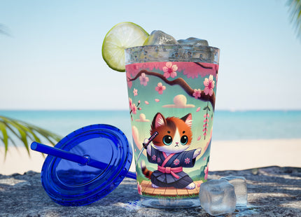 Samurai Kitten Sunsplash Tumbler with Straw, 16oz