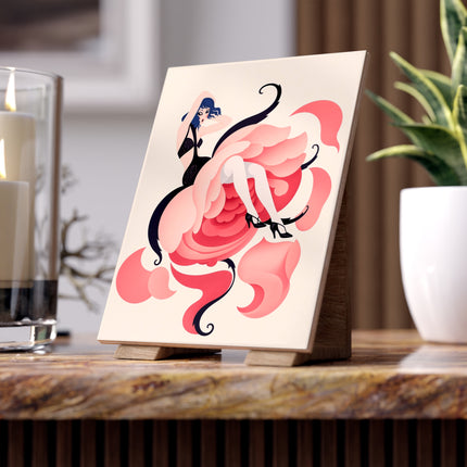 🌹🖤 The Lady Of The Rose Ceramic Tile – Art Deco Floral Fashion