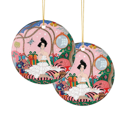 🎀🎄 Christmas Morning In The Rose Parlor Ceramic Ornament – Art Deco Holiday Fantasy