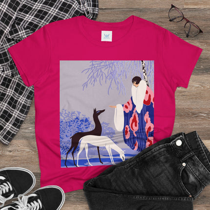 🦌🌸 The Lady Of The Graceful Deer Cotton Tee – Art Deco Garden Elegance