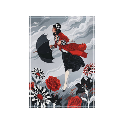 ☂️🌹 The Lady Of The Wild Wind Acrylic Art Block – Art Deco Stormy Elegance