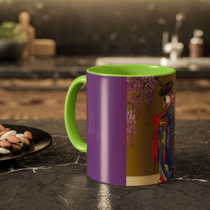 Wisteria Elegance Colorful Mug (11oz, 15oz) – Floral Beauty, Kimono Art & Timeless Grace