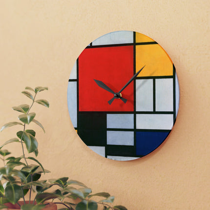 Composition with Red, Yellow, Blue, and Black by Piet Mondrian Acrylic Wall Clock, Round and Square