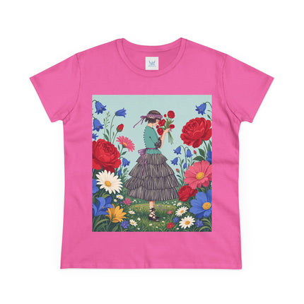 🌹💙 The Rose Bouquet Promenade Cotton Tee – Art Deco Floral Whimsy