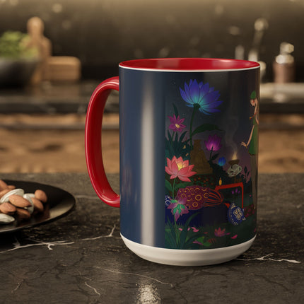 Moonlit Incense Ceremony Colorful Mugs – Art Deco Meditation Garden
