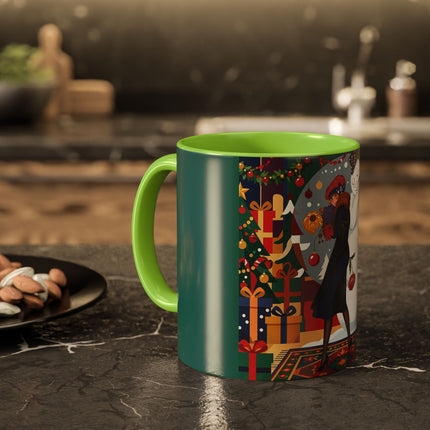 ☃️🎄 The Snowman's Christmas Companion Colorful Mug – Art Deco Holiday Fantasy