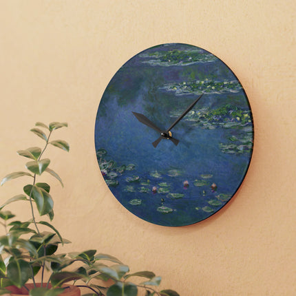 Water Lilies by Claude Monet Acrylic Wall Clock, Round and Square