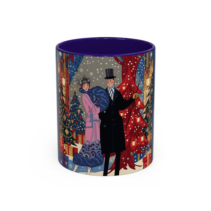🎩🎄 Christmas Eve Promenade Colorful Mug – Art Deco Holiday Elegance