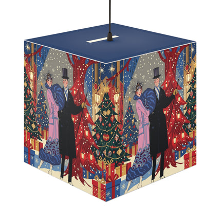 🎩🎄 Christmas Eve Promenade Light Cube Lamp – Art Deco Holiday Elegance