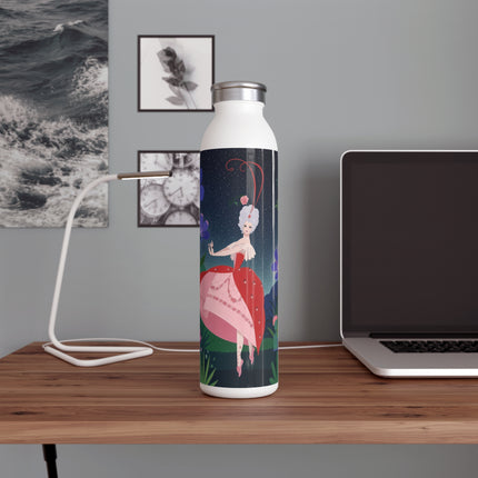 🌙🌺 The Lady Of The Midnight Garden Slim Water Bottle – Art Deco Floral Elegance