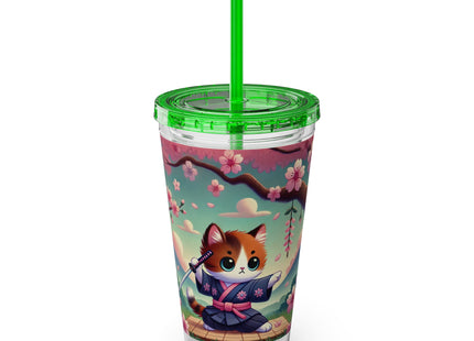 Samurai Kitten Sunsplash Tumbler with Straw, 16oz