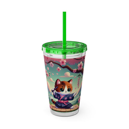 Samurai Kitten Sunsplash Tumbler with Straw, 16oz