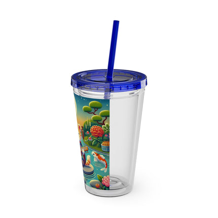 Melodic Kitten by the Koi Pond Sunsplash Tumbler with Straw, 16oz