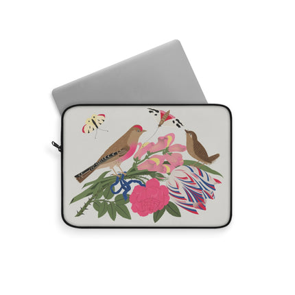 Pink-Breasted Bird & Wren Laptop Sleeve – Elegant Joy & Springtime Charm