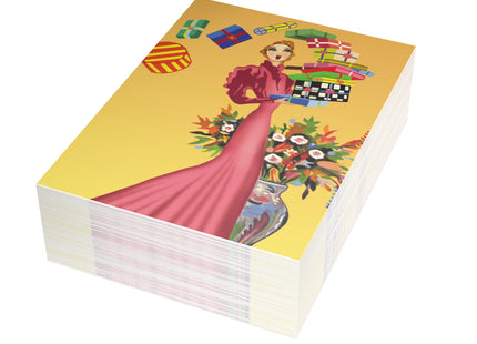 Elegant Holiday Woman with Gifts Postcard Bundles (envelopes included)