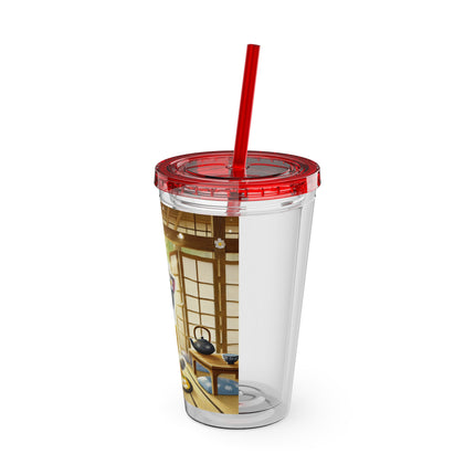 Playful Kitten in the Tea Room Sunsplash Tumbler with Straw, 16oz