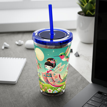 Geisha Fairy and the Hummingbird Blossom Sunsplash Tumbler with Straw, 16oz