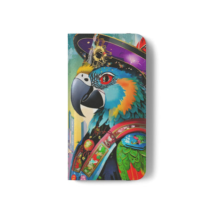 🦜⚡ Tech Plumes Flip Case – Neon Feathers & Futuristic Brilliance
