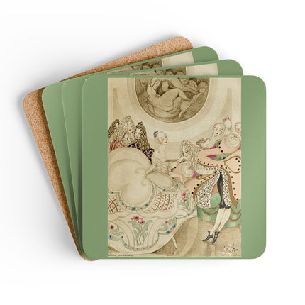 Sur talons rouges (On Red Heels) pl 01 by Gerda Wegener Corkwood Coaster Set