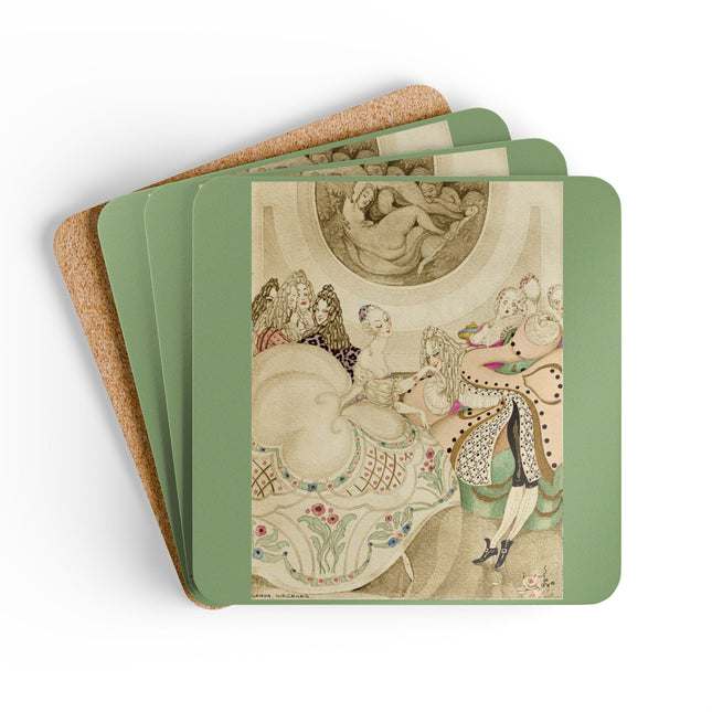 Sur talons rouges (On Red Heels) pl 01 by Gerda Wegener Corkwood Coaster Set