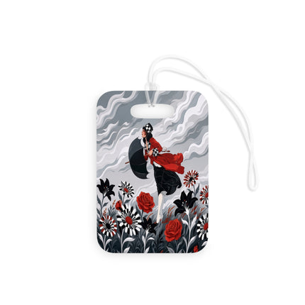 🌹☂️ The Lady In The Storm Luggage Tag – Art Deco Floral Drama
