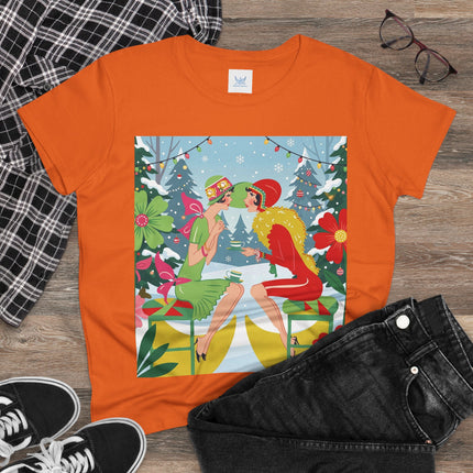 ☕❄️ Christmas Tea In The Snow Garden Cotton Tee – Art Deco Holiday Friendship
