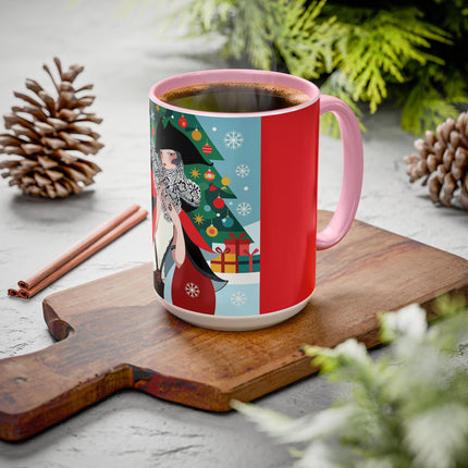 ❤️ The Lady Of The Crimson Scarf Colorful Mug – Art Deco Christmas Elegance