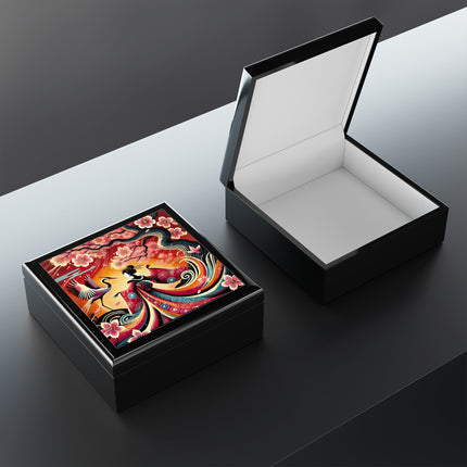 Fairy and Stork Beneath the Cherry Blossoms Jewelry Box – Crimson Harmony