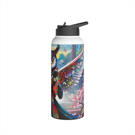 Cyberpunk Samurai Owl Stainless Steel Water Bottle