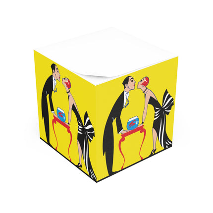 A Moment of Elegance: A Passionate Embrace Amidst Golden Splendor Note Cube