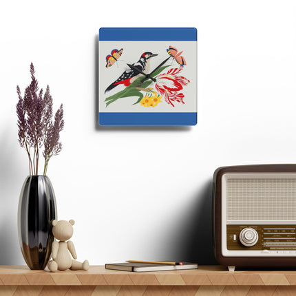 Woodpecker & Tulip Acrylic Wall Clock