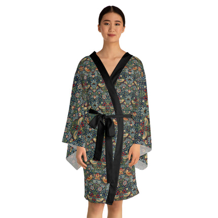 Strawberry Thief by William Morris Long Sleeve Kimono Robe (AOP)