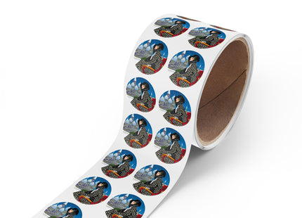 Elegant Winter Woman in Sleigh Round Sticker Label Rolls