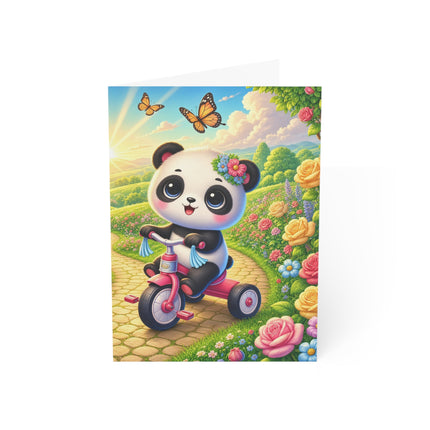 🐼🌹 The Little Panda Garden Ride Greeting Card – Whimsical Animal Adventure