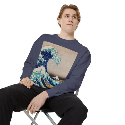 The Great Wave off Kanagawa by Katsushika Hokusai Garment-Dyed Sweatshirt
