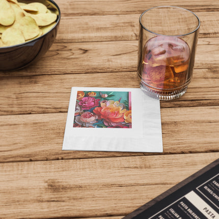 Peonies in Full Bloom White Coined Napkins