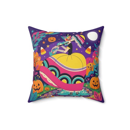 🌙🎃 The Lady Of Moonbeam Hollow Square Pillow – Whimsical Halloween Charm