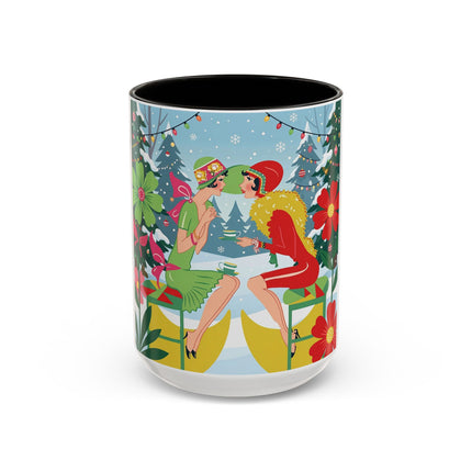 ☕🎄 Christmas Tea In The Snow Garden Colorful Mug – Art Deco Holiday Friendship